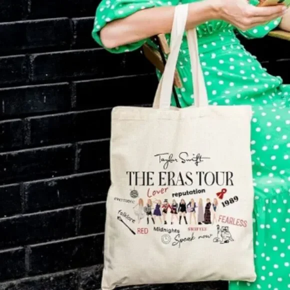 Taylor Swift Tote Bag The Eras Tour Canvas Taylor Images Album Cream 13" X 14" - Picture 7 of 10